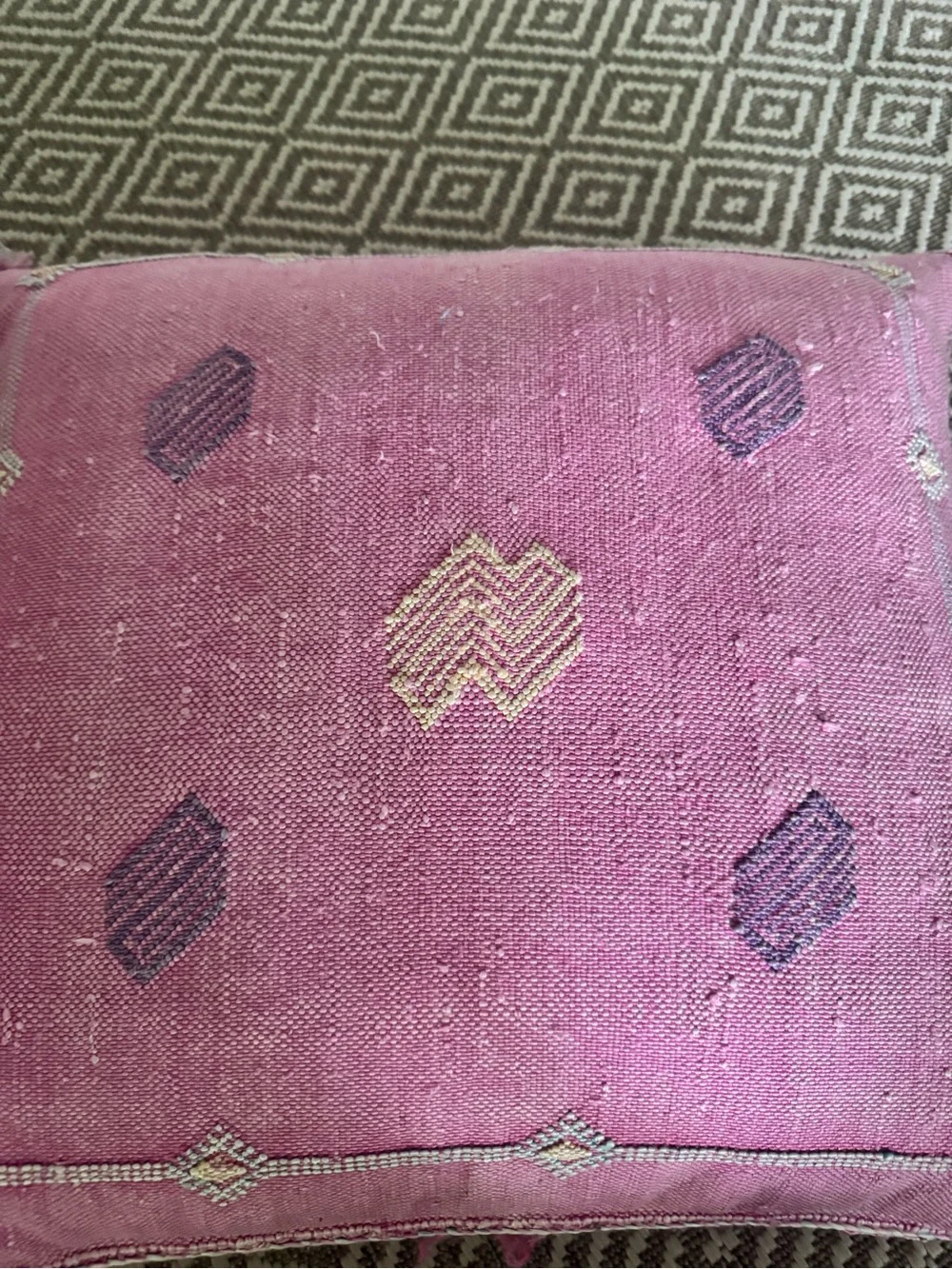Vintage Pink,Moroccan Cactus Silk Pillow, Handmade Sabra Throw Pillow